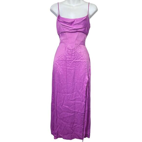 Zara Womens Corset Coquette Slip Dress Satin Shiny Midi Pink Party Dress sz M - Picture 1 of 16